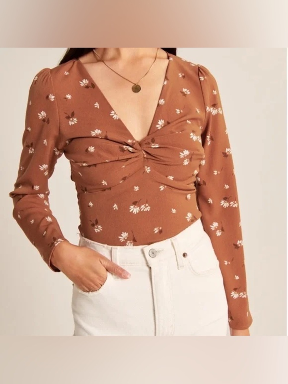 Abercrombie & Fitch orange floral twist front blouse